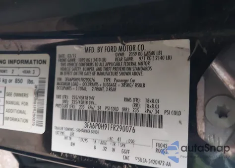 2015 Ford Fusion Se z USA, uszkodzony, nr VIN 3FA6P0H91FR290076